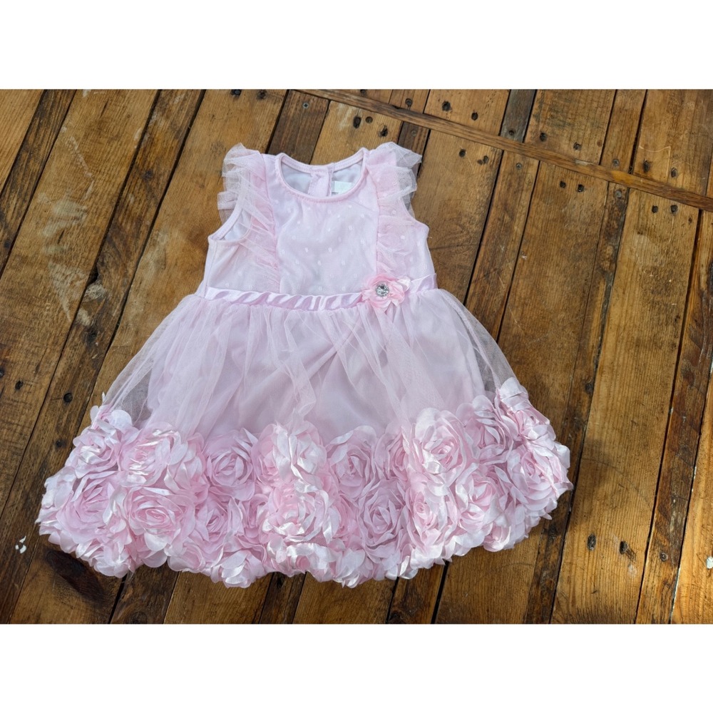 Girls Pink 2T Tulle Rosette Dress Floral Princess Pageant Birthday Formal